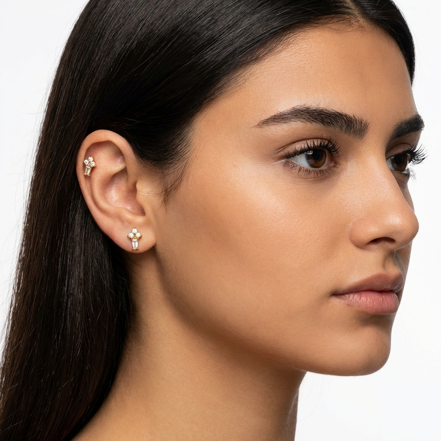 Barretta con zirconi in Acciaio Chirurgico 316L - Piercing per orecchio