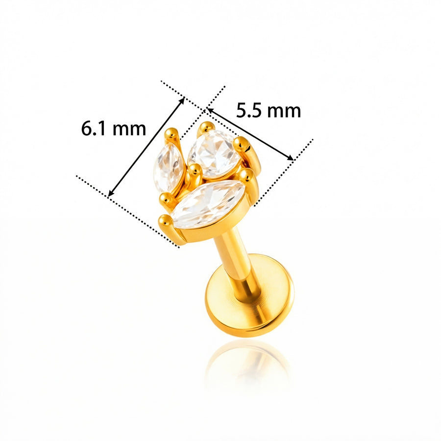 Barretta con tre zirconi in acciaio chirurgico 316L con zirconi - Piercing per orecchio