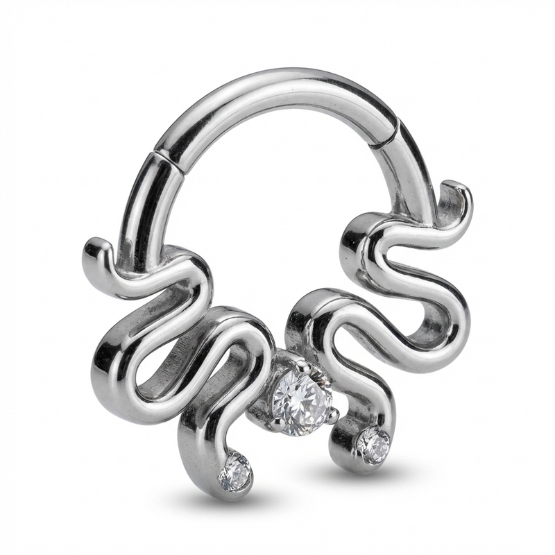 Piercing con serpentini e zircone Titanio G23 - Piercing per Lobo, helix, daith, septum