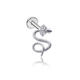 Piercing con serpente e due zirconi in Titanio G23- Piercing per Lobo, helix, forward helix, conch, flat, tragus