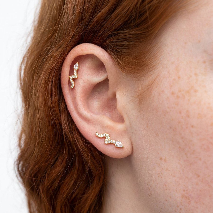 Piercing con serpente di zirconi in Titanio G23- Piercing per Lobo, helix, forward helix, conch, flat, tragus