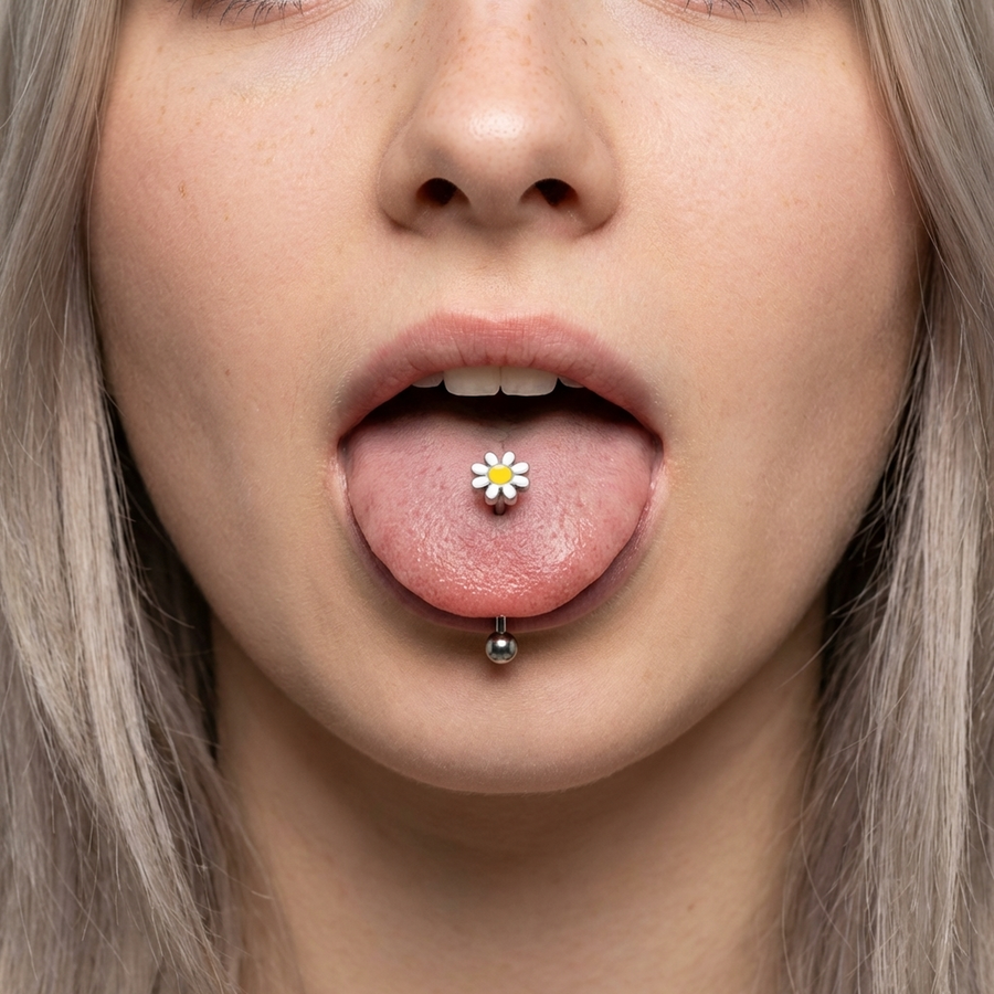 Piercing con margherita in Titanio F136 - Piercing per lingua