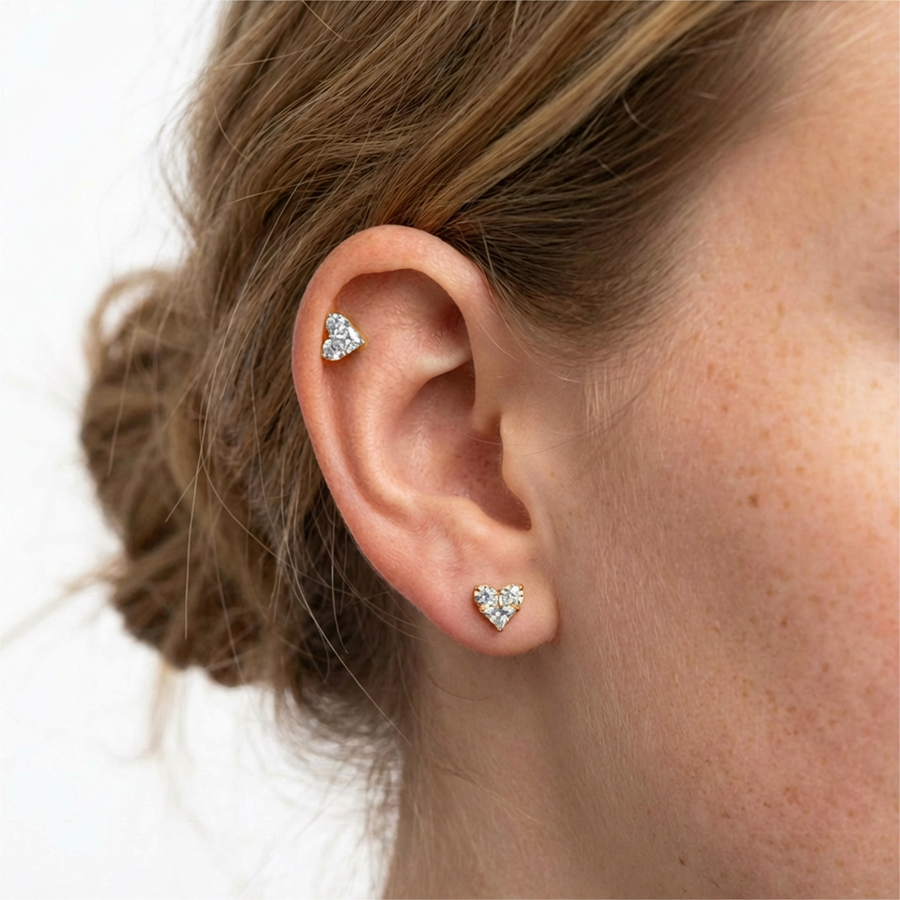 Piercing con cuore di zirconi in Titanio G23- Piercing per Lobo, helix, forward helix, conch, flat, tragus