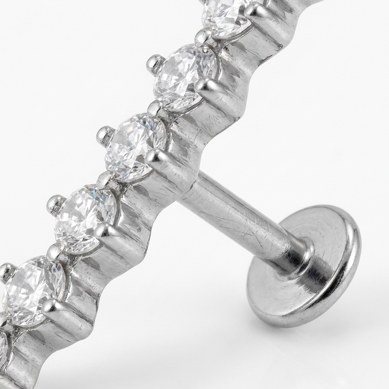 Piercing con coroncina zirconi in Titanio G23- Piercing per Lobo, helix, forward helix, conch, flat, tragus