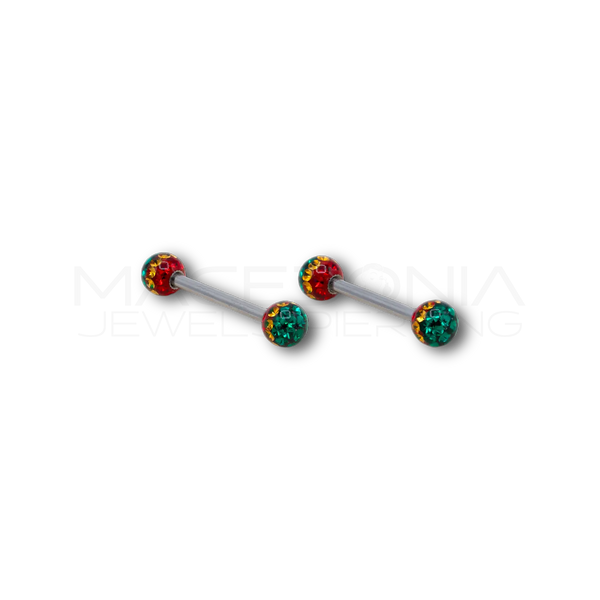 Piercing in acciaio chirurgico 316L con palline glitterate e bandiera Jamaica