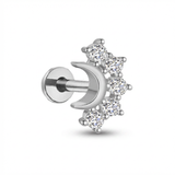 Piercing con mezza luna e zirconi in Titanio G23- Piercing per Lobo, helix, forward helix, conch, flat, tragus