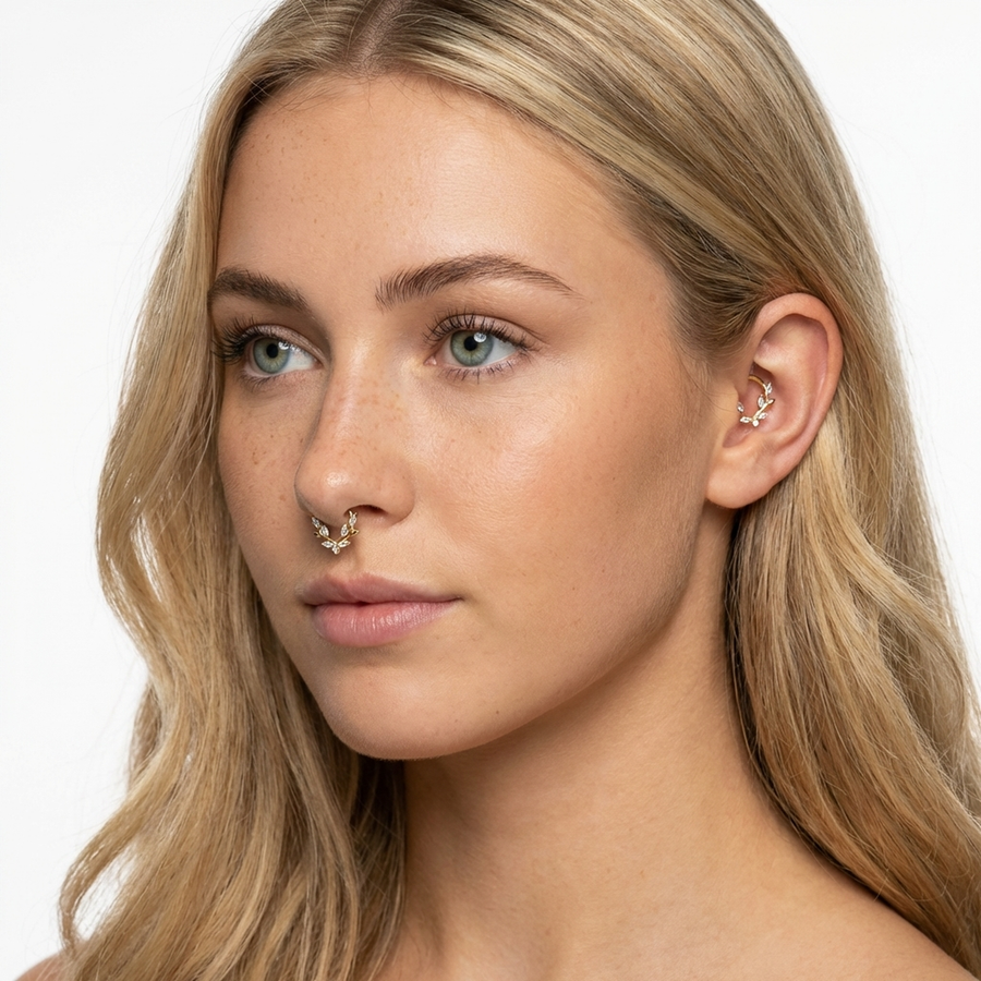 Piercing con ramoscelli di zirconi in Titanio G23 - Piercing per Lobo, helix, daith, septum