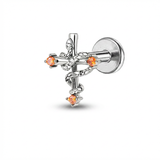 Piercing con croce e serpente con zirconi arancioni in Titanio G23- Piercing per Lobo, helix, forward helix, conch, flat, tragus