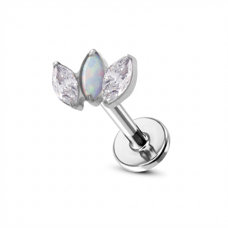 Piercing con tre zirconi in Titanio G23- Piercing per Lobo, helix, forward helix, conch, flat, tragus