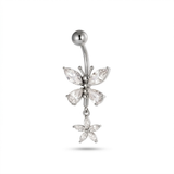 Piercing con farfalla di zirconi e fiore pendente in Acciaio Chirurgico 316L- Piercing per ombelico