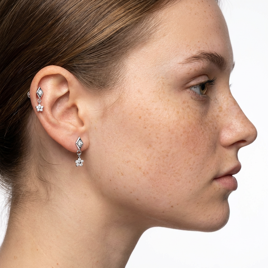 Barretta con rombo e pendente in Titanio - Piercing per orecchio