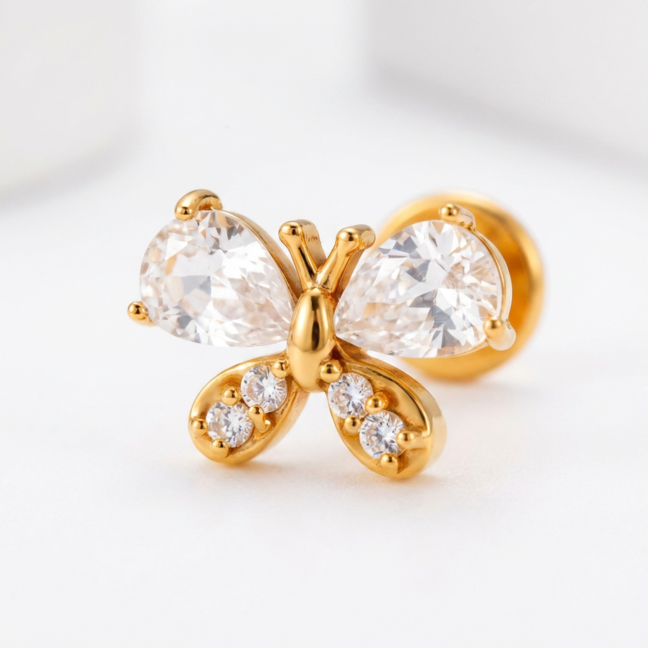 Barretta con farfalla e zirconi in Acciaio Chirurgico 316L - Piercing per orecchio