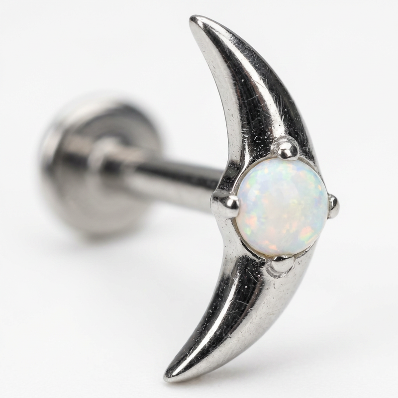 Piercing con mezza luna e sfera in Titanio G23- Piercing per Lobo, helix, forward helix, conch, flat, tragus