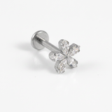 Piercing con fiore di zirconi in Titanio G23- Piercing per Lobo, helix, forward helix, conch, flat, tragus