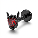 Piercing con mano e zircone rosso in Titanio G23- Piercing per Lobo, helix, forward helix, conch, flat, tragus