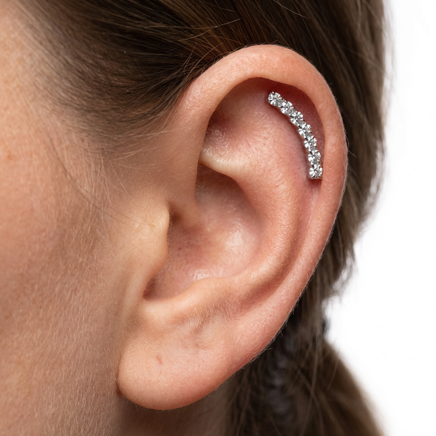 Piercing con corona di zirconi in Titanio G23- Piercing per Lobo, helix, forward helix, conch, flat, tragus