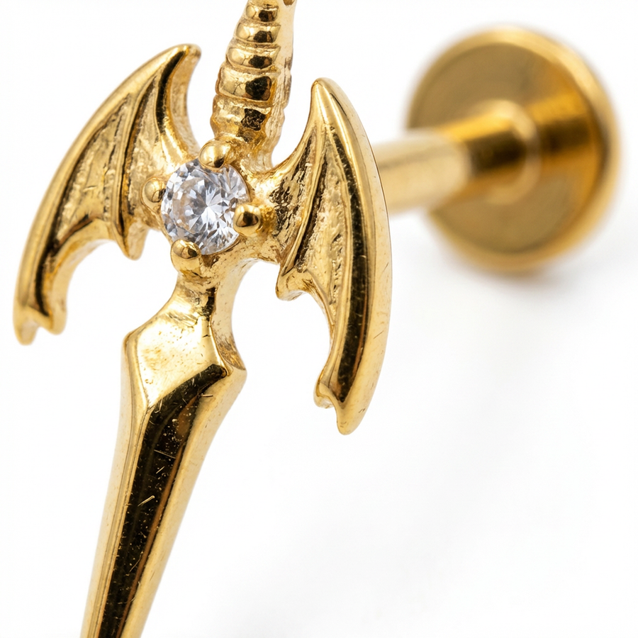 Piercing con pipistrello e zirconi in Titanio G23- Piercing per Lobo, helix, forward helix, conch, flat, tragus