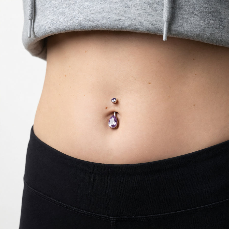 Piercing con zirconi a goccia in Titanio G23 - Piercing per ombelico