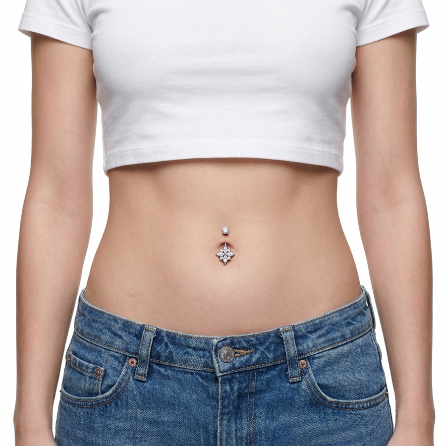 Piercing con fiore di zirconi in Titanio G23 - Piercing per ombelico