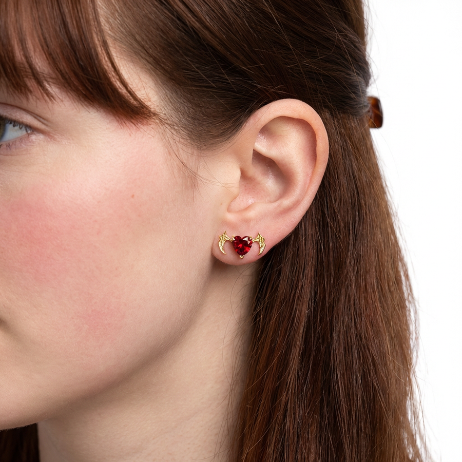 Piercing cuore rosso con ali in Titanio G23- Piercing per Lobo, helix, forward helix, conch, flat, tragus