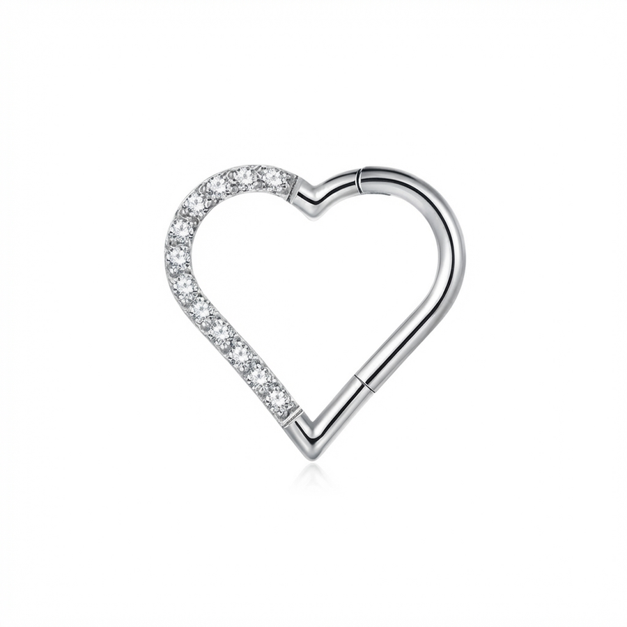 Cerchietto a forma di cuore con zirconi in Titanio - Piercing per orecchio / naso