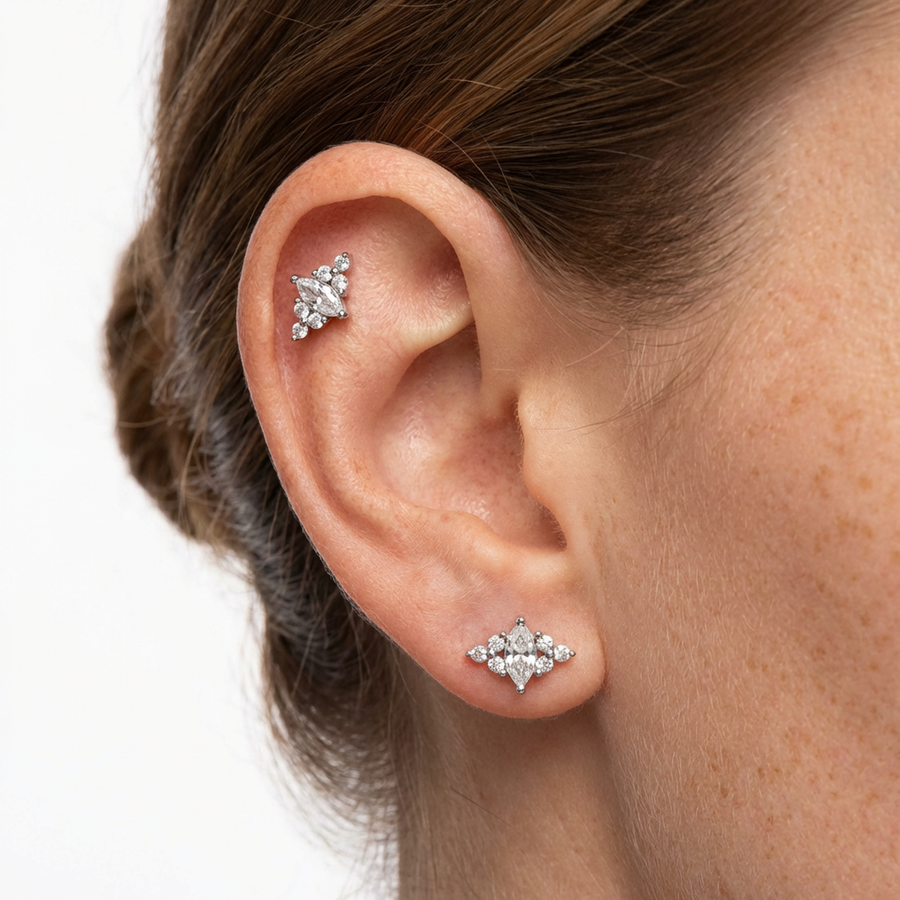 Barretta con zirconi in Acciaio Chirurgico 316L - Piercing per orecchio
