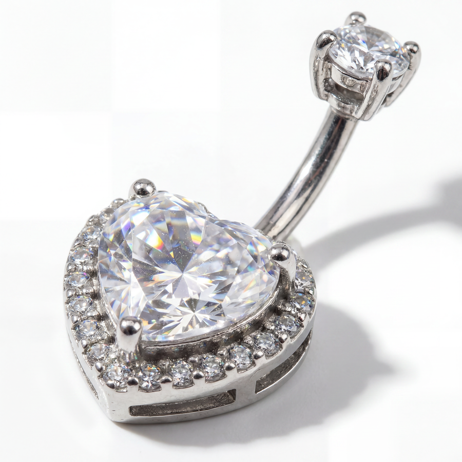 Piercing con cuore e zirconi in Acciaio Chirurgico 316L - Piercing per ombelico