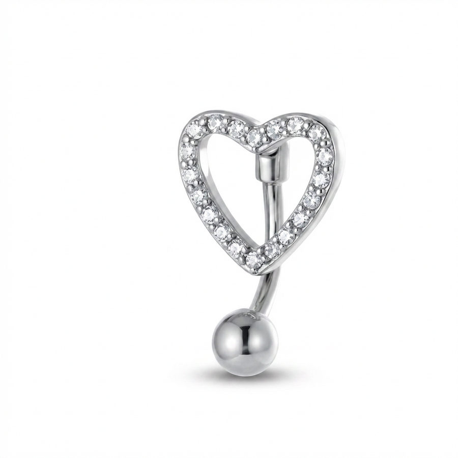 Piercing con cuore e zirconi in Acciaio Chirurgico 316L - Piercing per ombelico