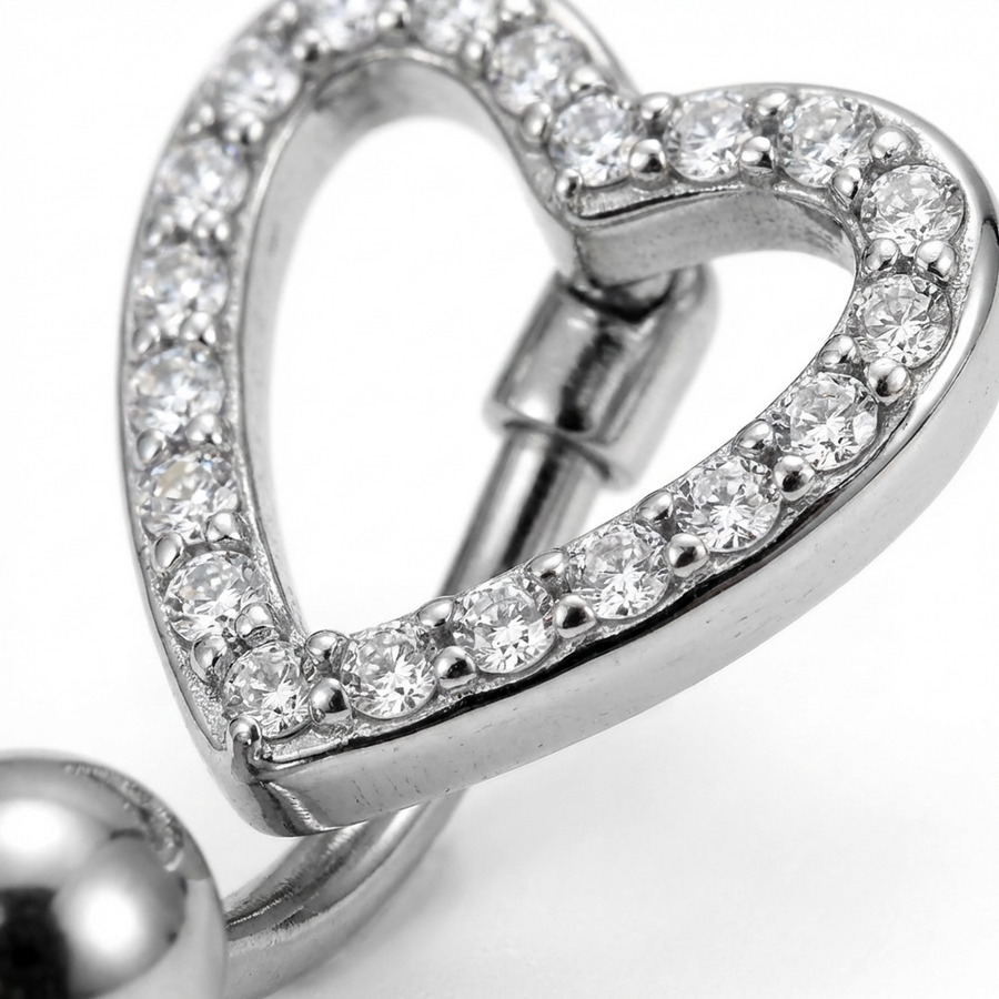 Piercing con cuore e zirconi in Acciaio Chirurgico 316L - Piercing per ombelico