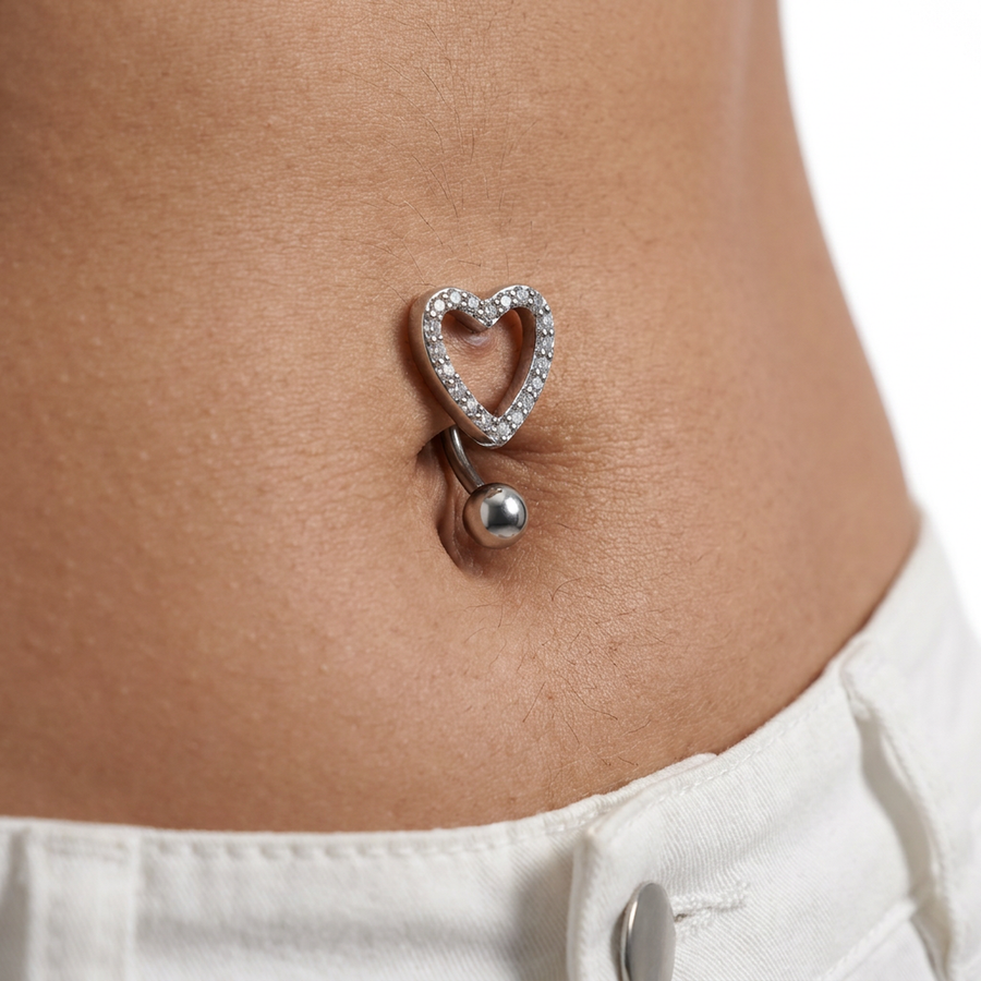 Piercing con cuore e zirconi in Acciaio Chirurgico 316L - Piercing per ombelico