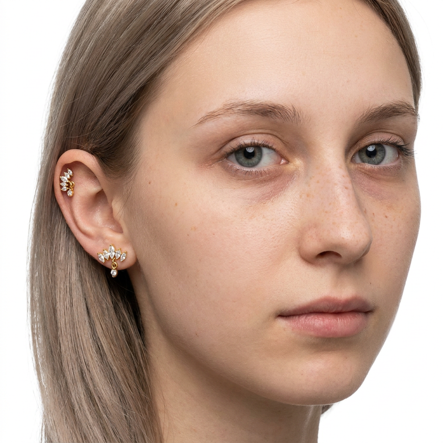 Barretta con cinque zirconi e pendente in Acciaio Chirurgico 316L - Piercing per orecchio