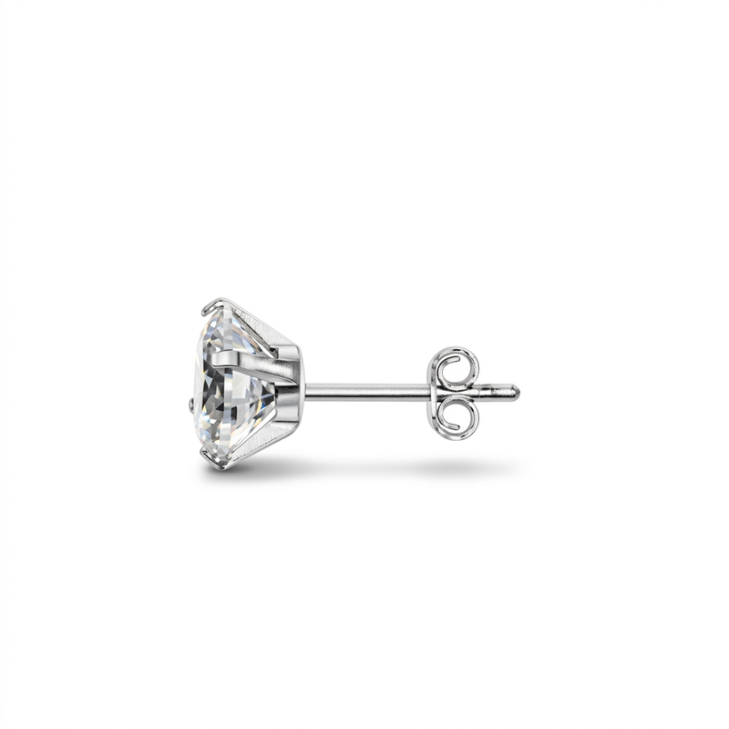 Orecchino con zircone rotondo in Acciaio Chirurgico 316L - Orecchino per lobo