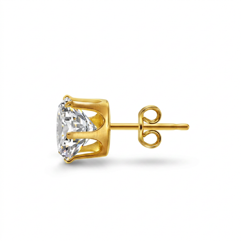 Orecchino con zircone rotondo in Acciaio Chirurgico 316L - Orecchino per lobo