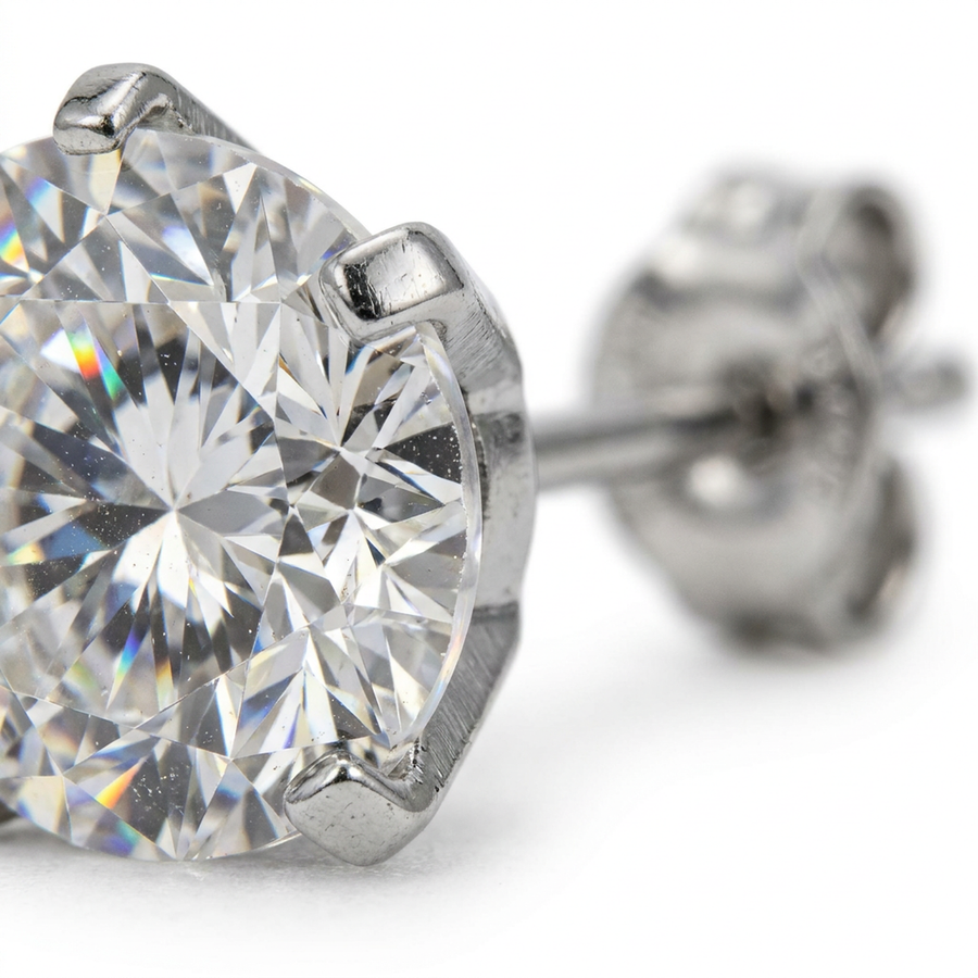 Orecchino con zircone rotondo in Acciaio Chirurgico 316L - Orecchino per lobo