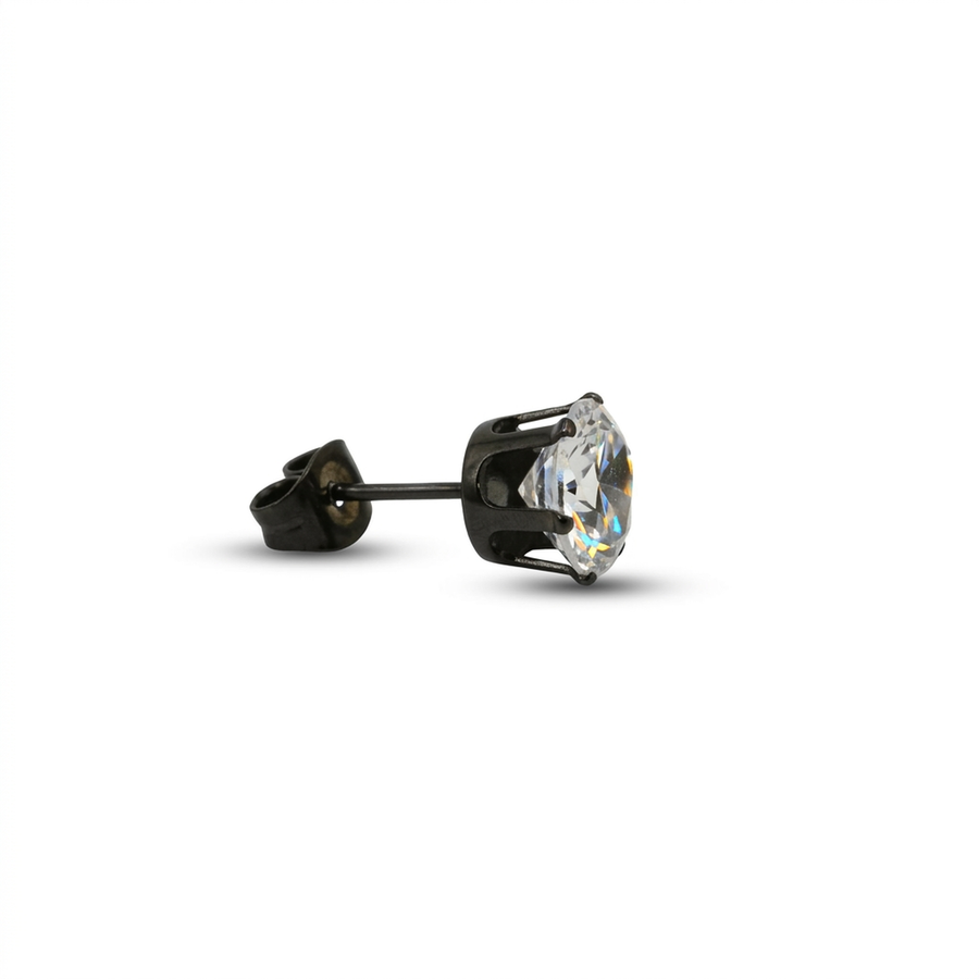 Orecchino con zircone rotondo in Acciaio Chirurgico 316L - Orecchino per lobo