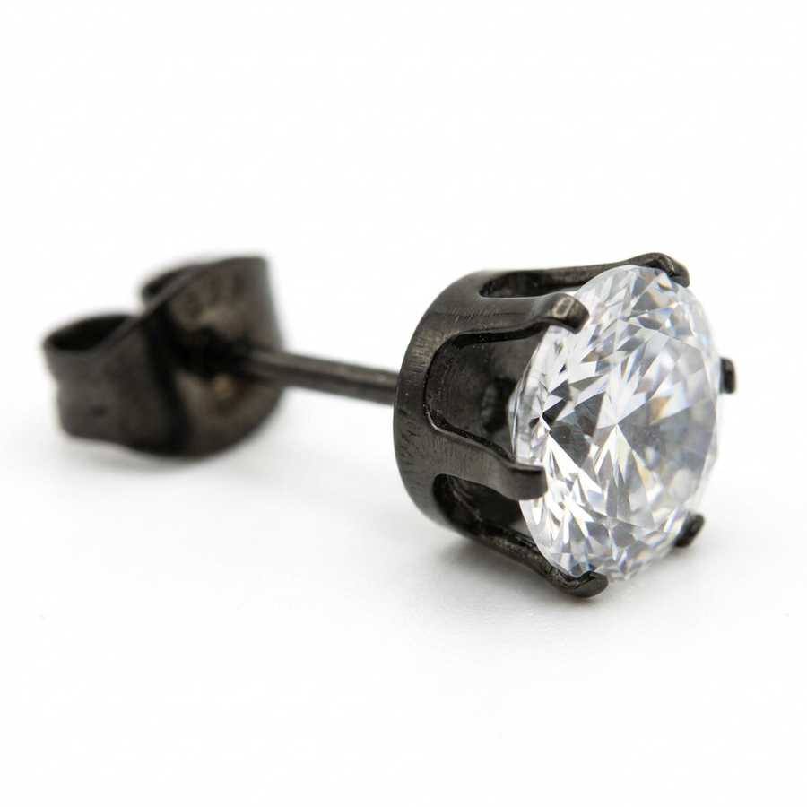 Orecchino con zircone rotondo in Acciaio Chirurgico 316L - Orecchino per lobo
