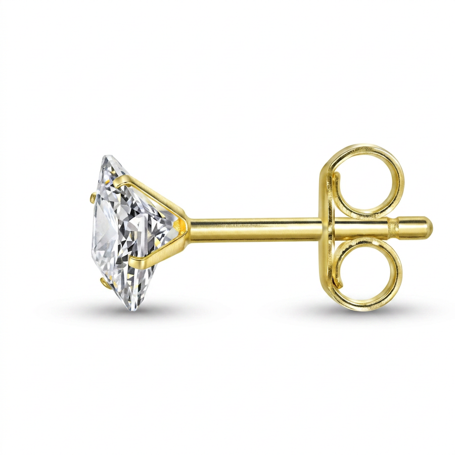 Orecchino con zircone quadrato in Acciaio Inox - Orecchino per lobo