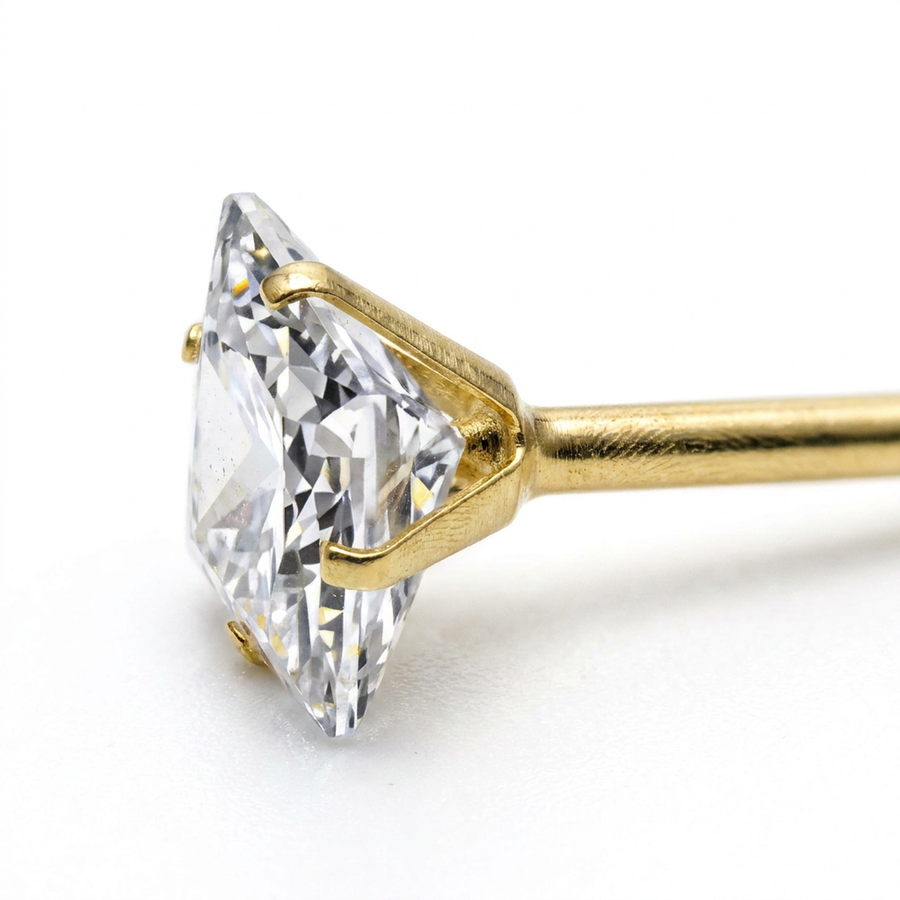 Orecchino con zircone quadrato in Acciaio Inox - Orecchino per lobo
