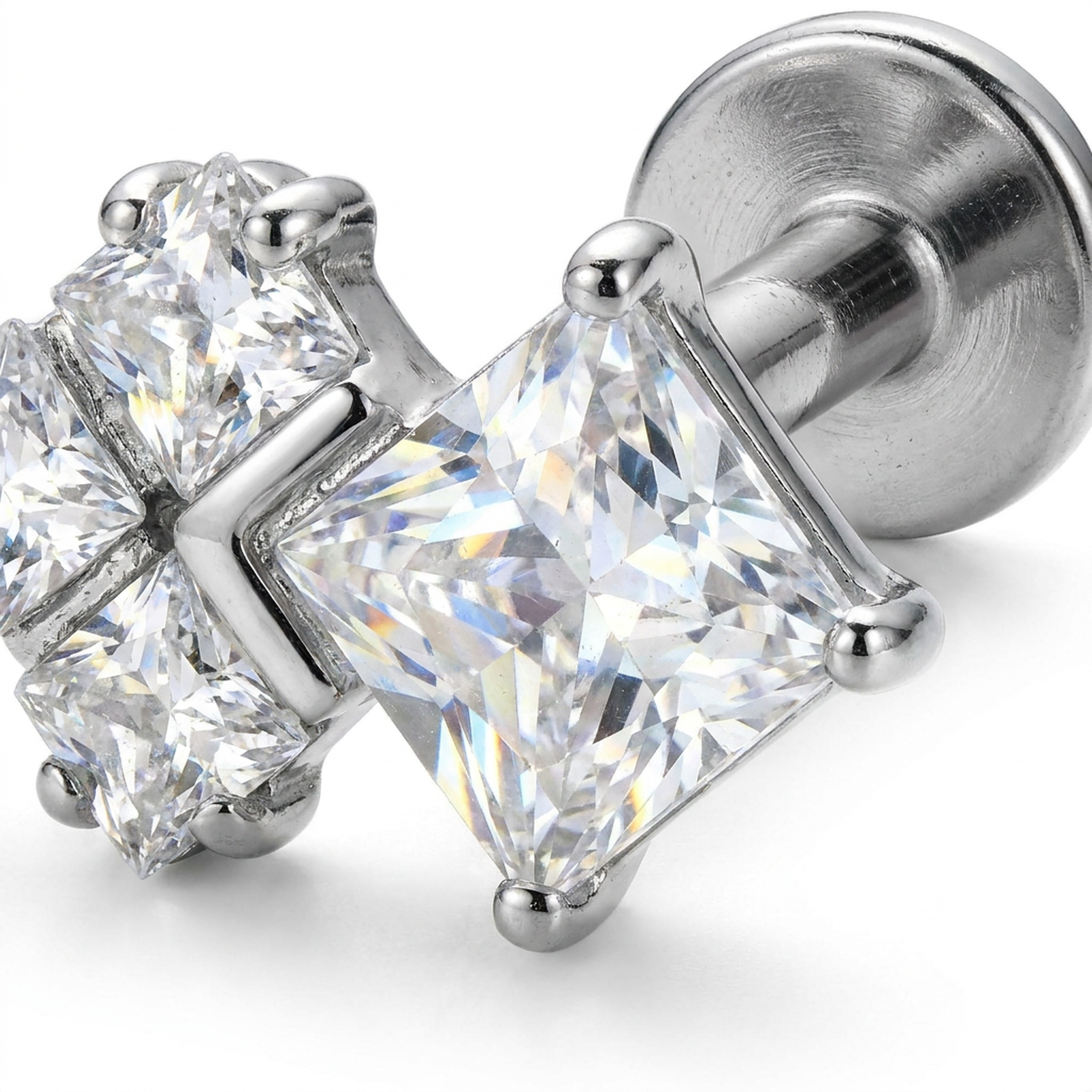 Barretta con forme geometriche luminose in zirconi in Titanio - Piercing per orecchio