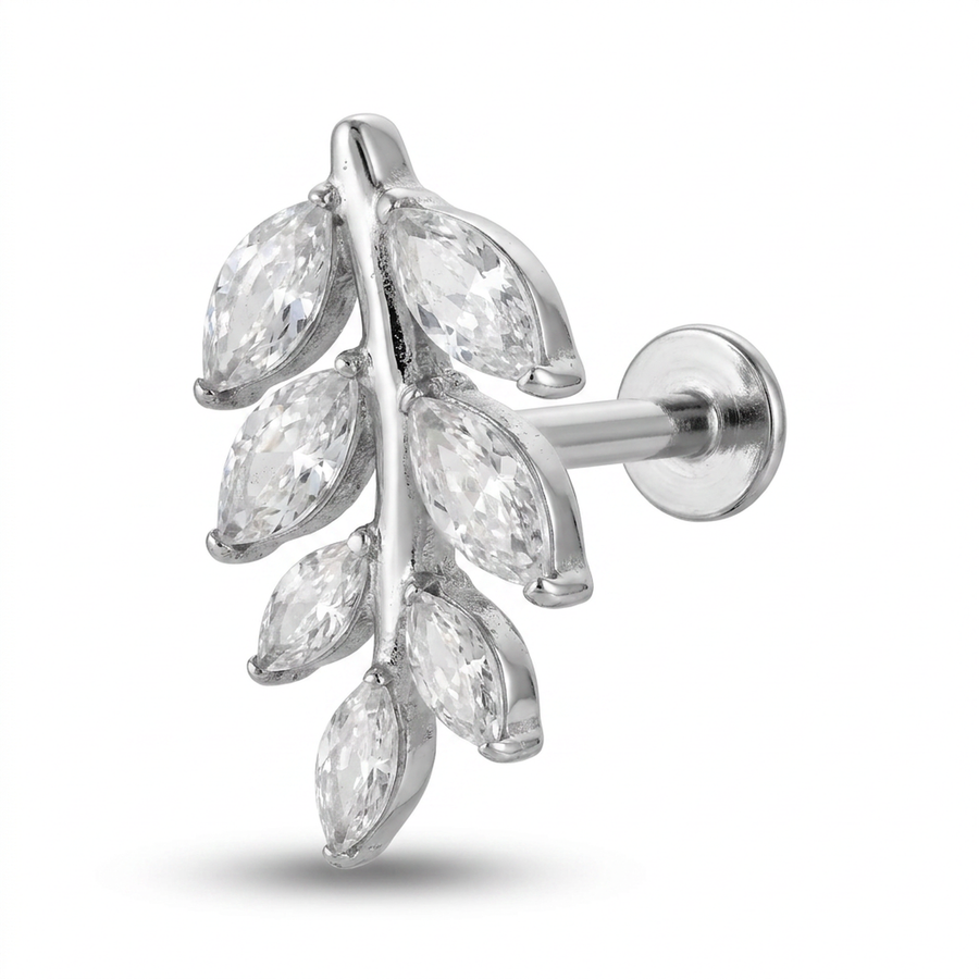 Barretta con foglia di zirconi in Titanio - Piercing per orecchio