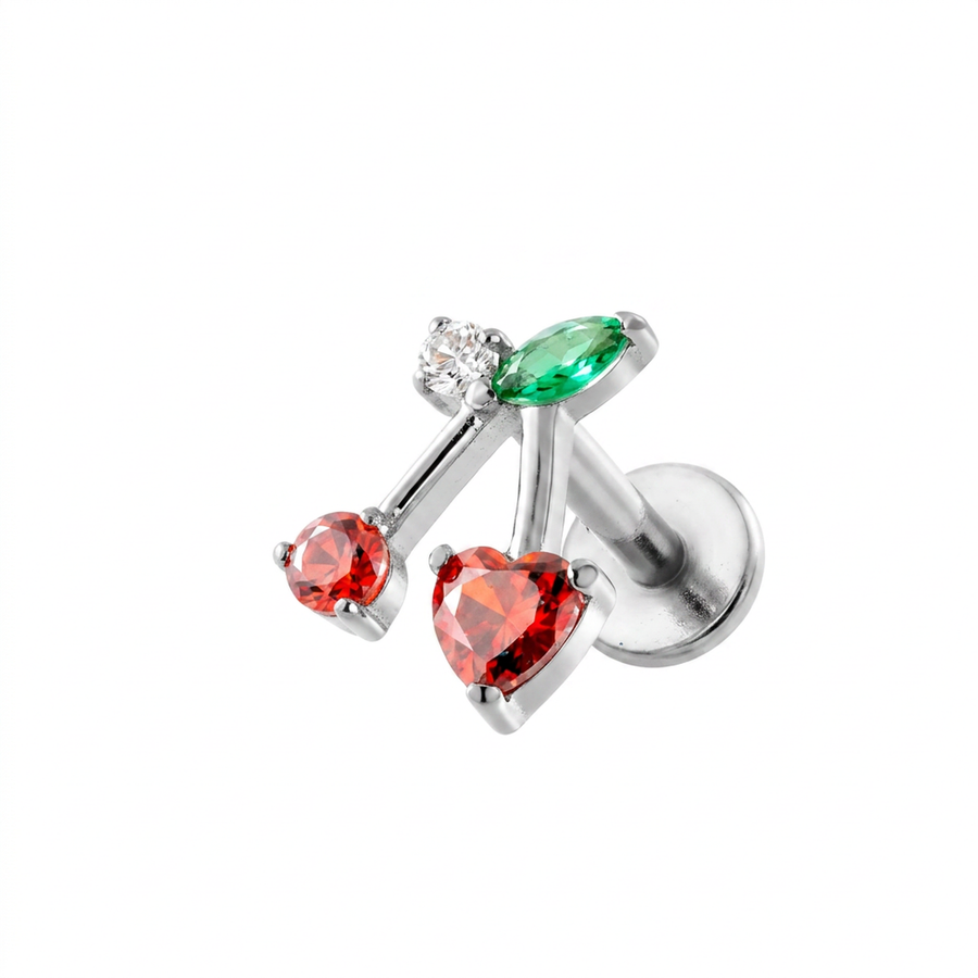 Barretta con ciliegie in Titanio - Piercing per orecchio