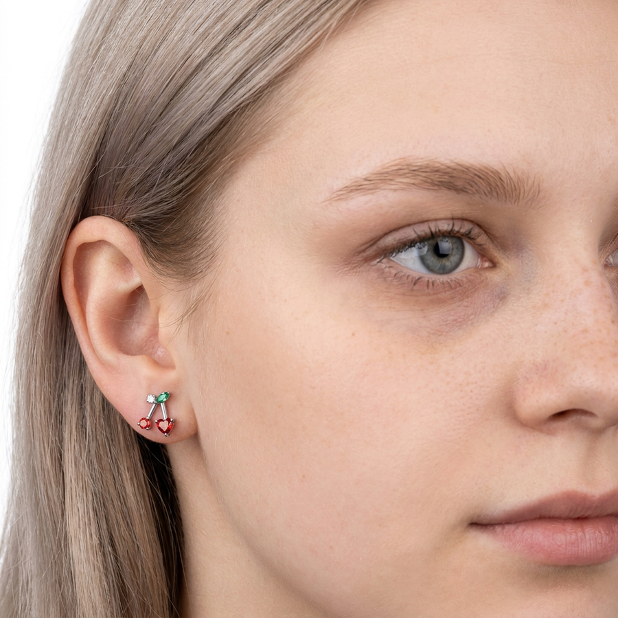 Barretta con ciliegie in Titanio - Piercing per orecchio
