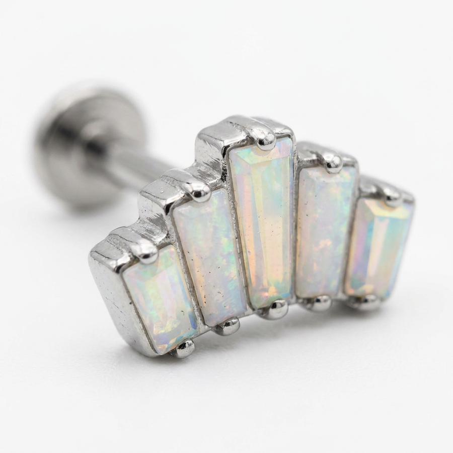 Barretta con zirconi aurora boreale in Titanio - Piercing per orecchio
