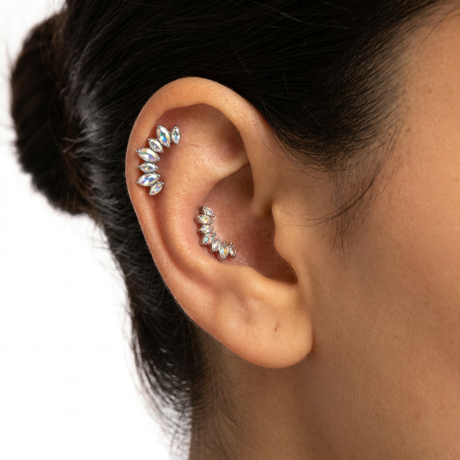 Barretta con corona di zirconi in Titanio - Piercing per orecchio