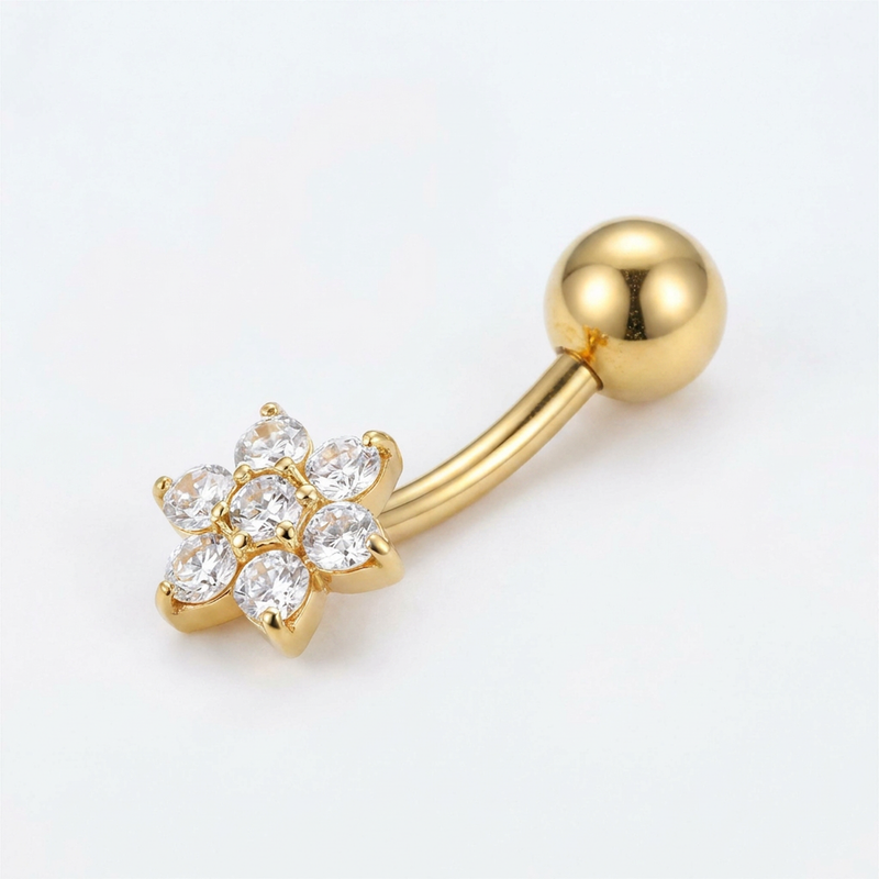 Banana con fiore zirconato in Titanio - Piercing per ombelico