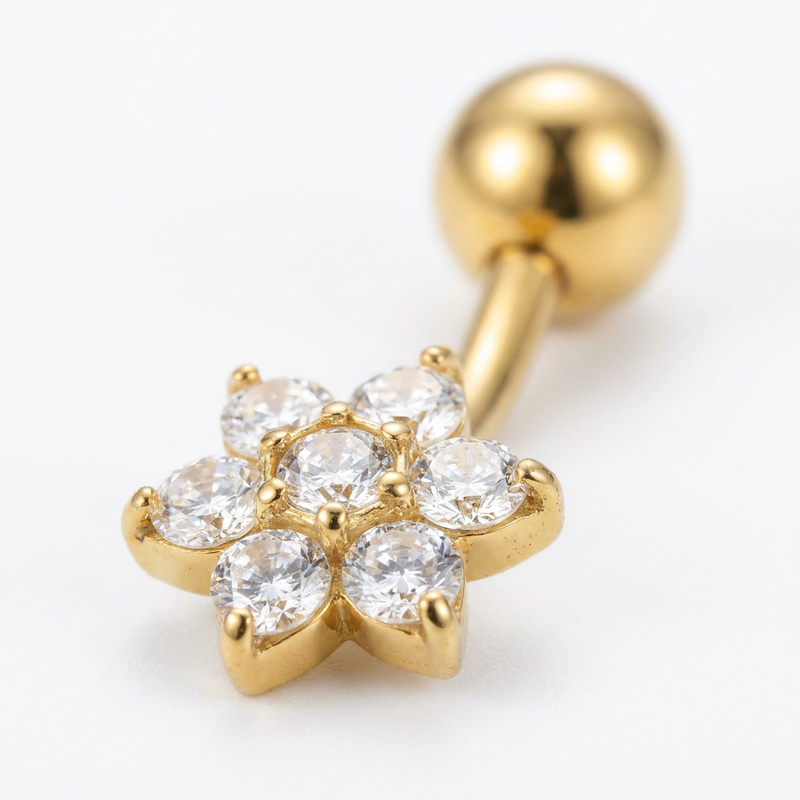 Banana con fiore zirconato in Titanio - Piercing per ombelico