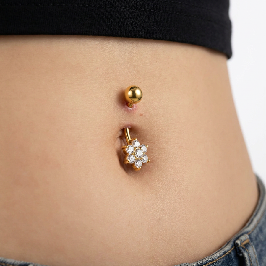 Banana con fiore zirconato in Titanio - Piercing per ombelico