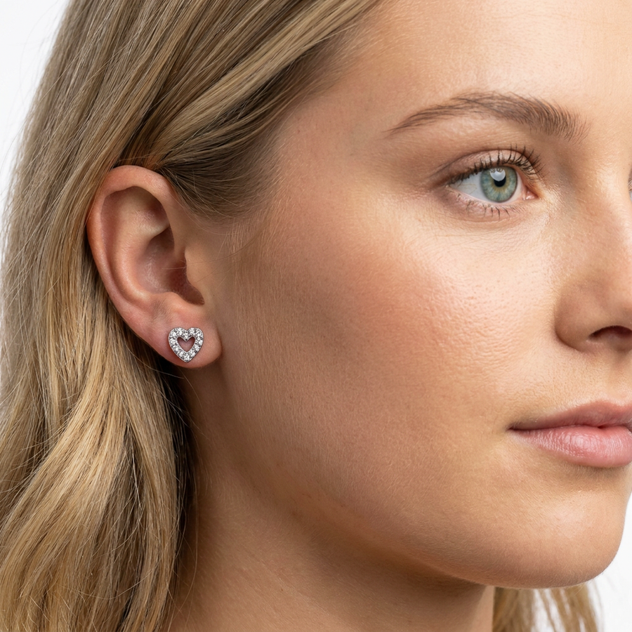 Barretta con cuore zirconato in Acciaio Chirurgico 316L - Piercing per orecchio