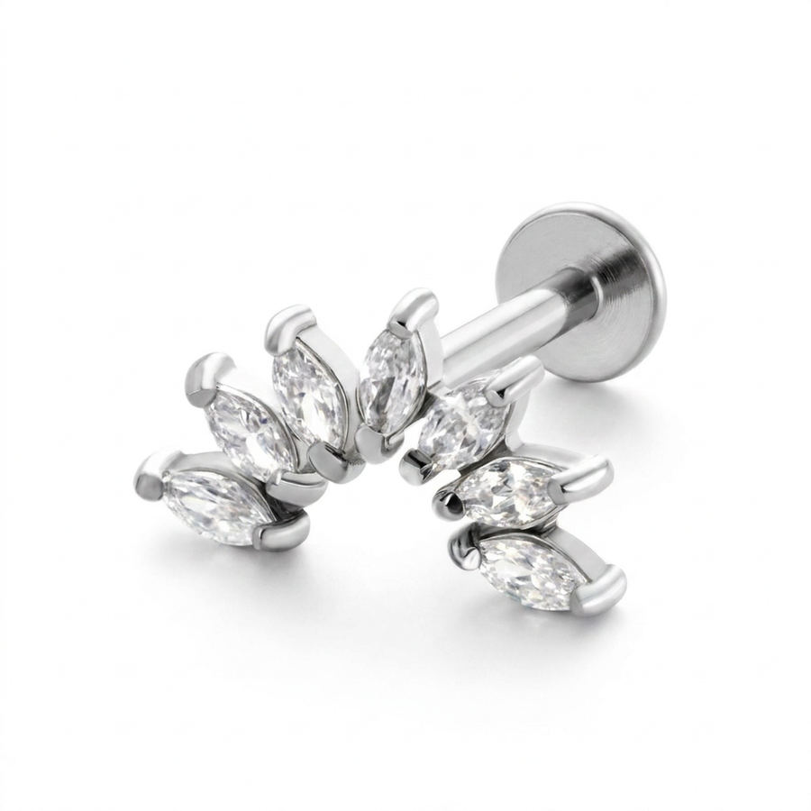 Barretta con sette petali di zirconi in Acciaio Chirurgico 316L - Piercing per orecchio