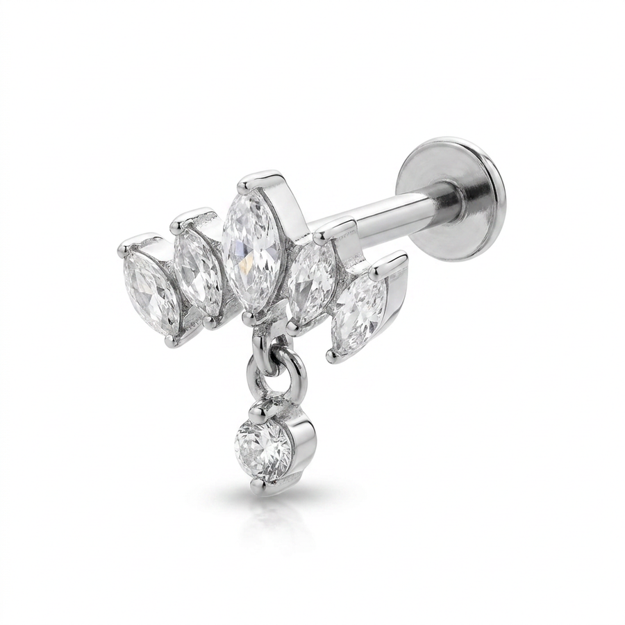 Barretta con cinque zirconi e pendente in Acciaio Chirurgico 316L - Piercing per orecchio